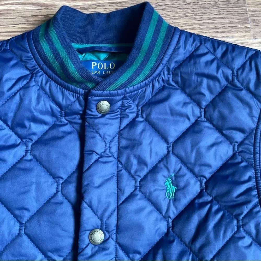 Polo Ralph Lauren Boys L Navy Water Resistant Diamond Quilted Vest Navy Blue
